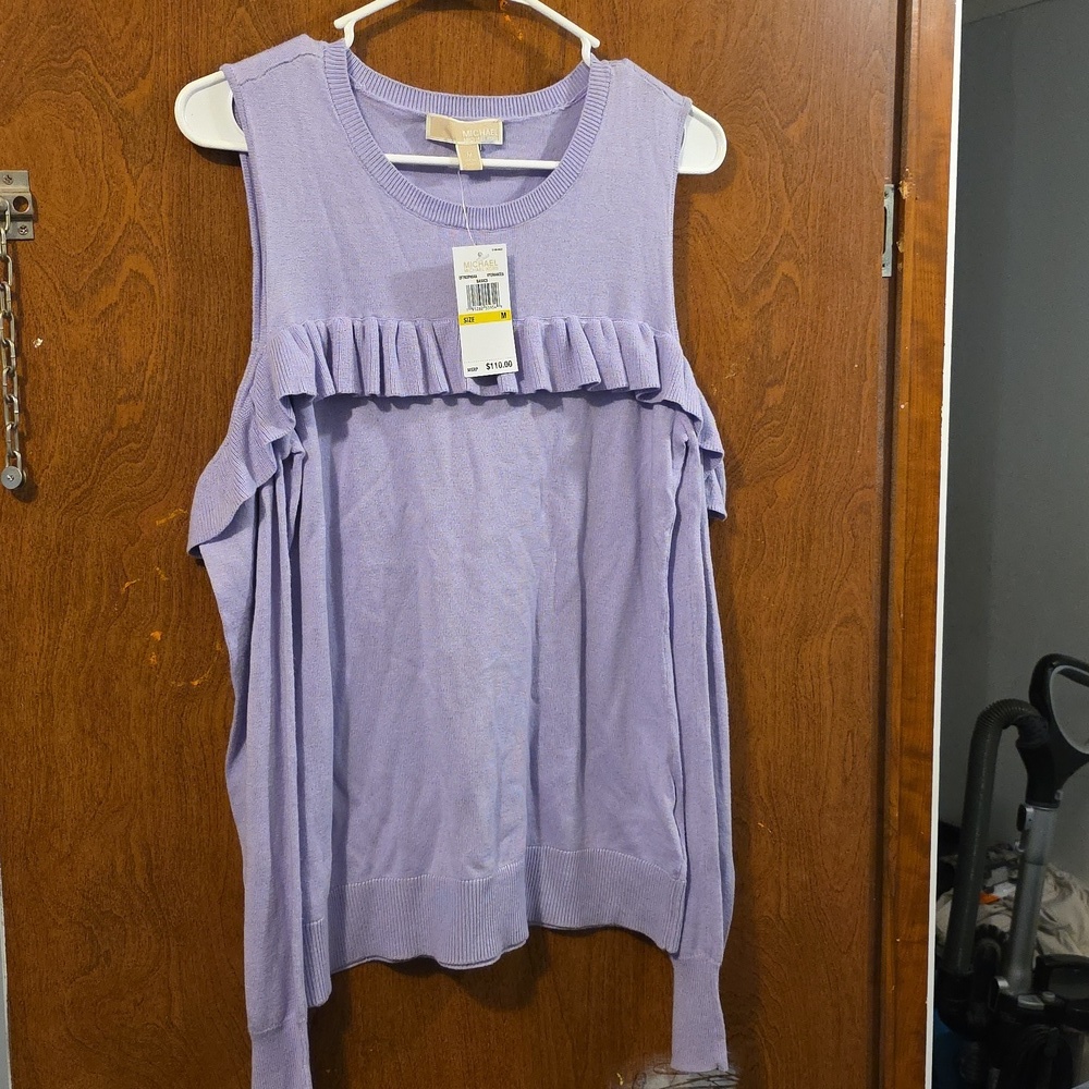 Michael Kors Lavender Hydrangea Ruffle Sweater Size MEDIUM